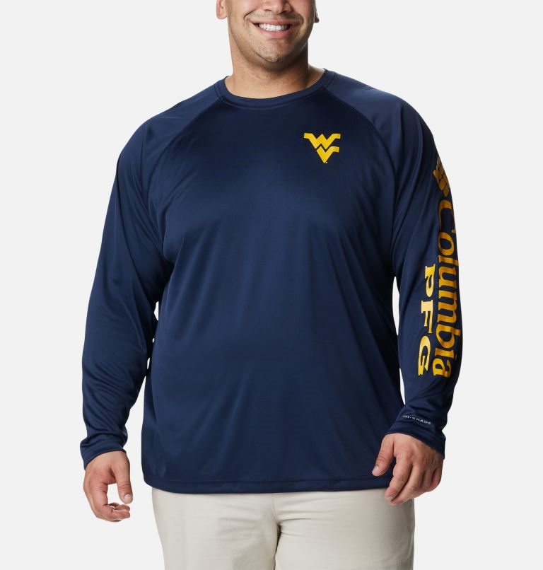 Men\'s Columbia Collegiate PFG Terminal Tackle Long Sleeve - West Virginia Sweatshirts Navy | Plus Size CA-Z04LA